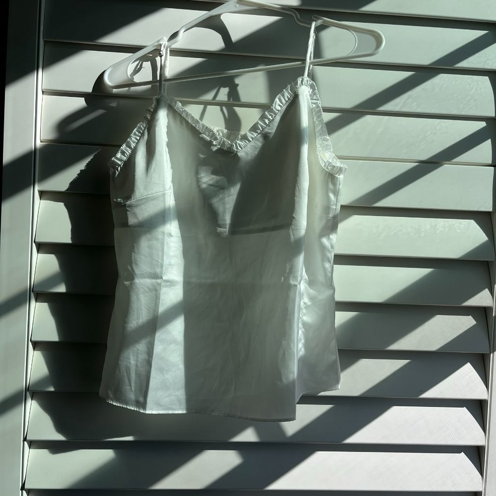 J.ING Satin White Frill Cami Spaghetti Strap Top